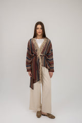 Net cardigan with cotton fringes