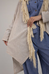 Net cardigan with cotton fringes