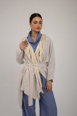 Net cardigan with cotton fringes