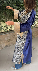 Mixed fabric Abaya _ Blue