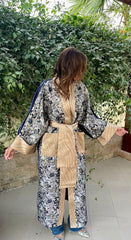 Mixed fabric Abaya _ Blue