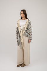 Net cardigan with cotton fringes