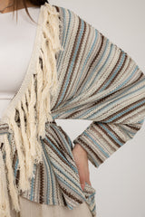 Net cardigan with cotton fringes