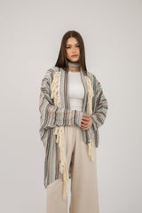 Net cardigan with cotton fringes