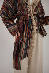 Net cardigan with cotton fringes