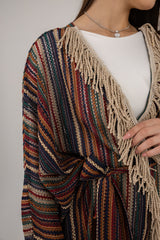 Net cardigan with cotton fringes