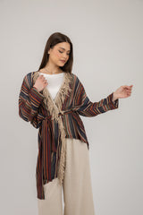 Net cardigan with cotton fringes