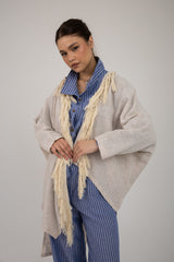 Net cardigan with cotton fringes