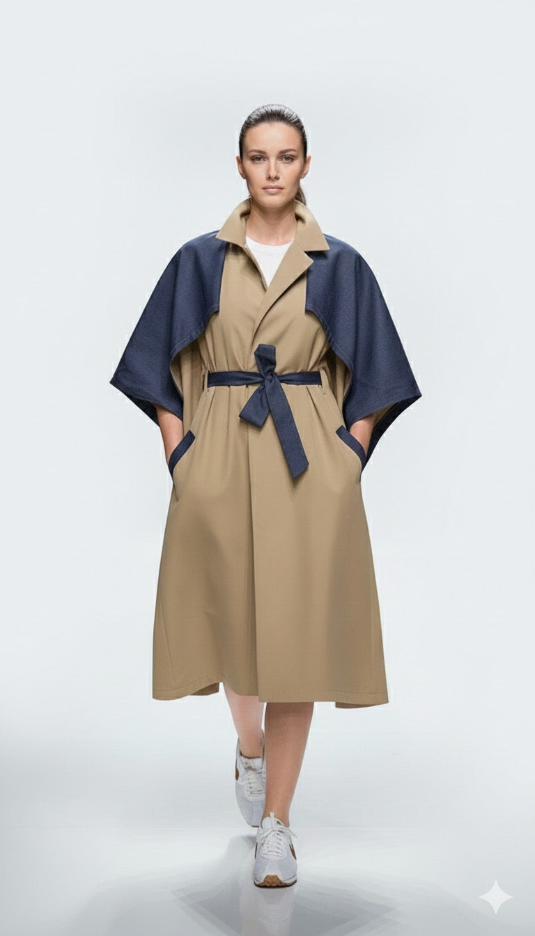 Mixed fabric coat dress